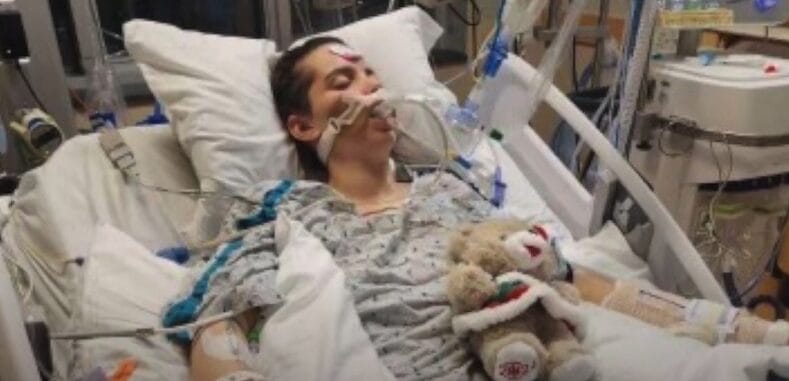 A patient in a hospital bed