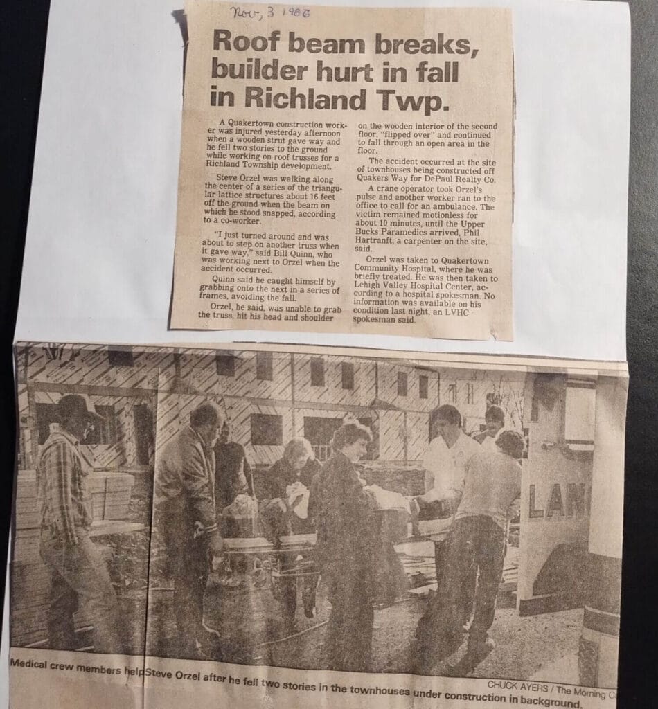 Photo of old newspaper story about Stephen Orzel's fall.